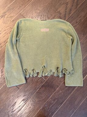 Distressed Olive Green Ribbed Women’s Sweater